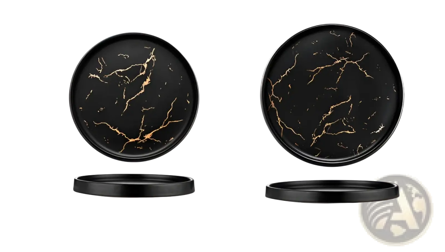 Marble Ceramic Plate with Gold Veining Tray