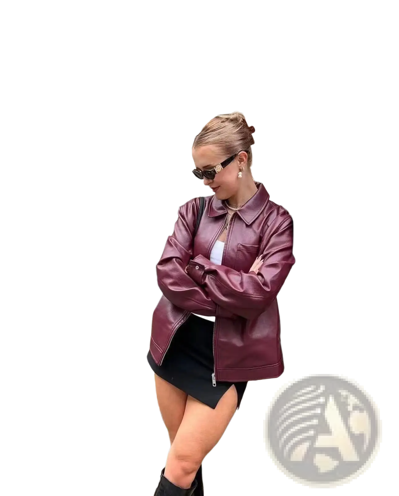 Maroon Faux Leather Biker Jacket for Women