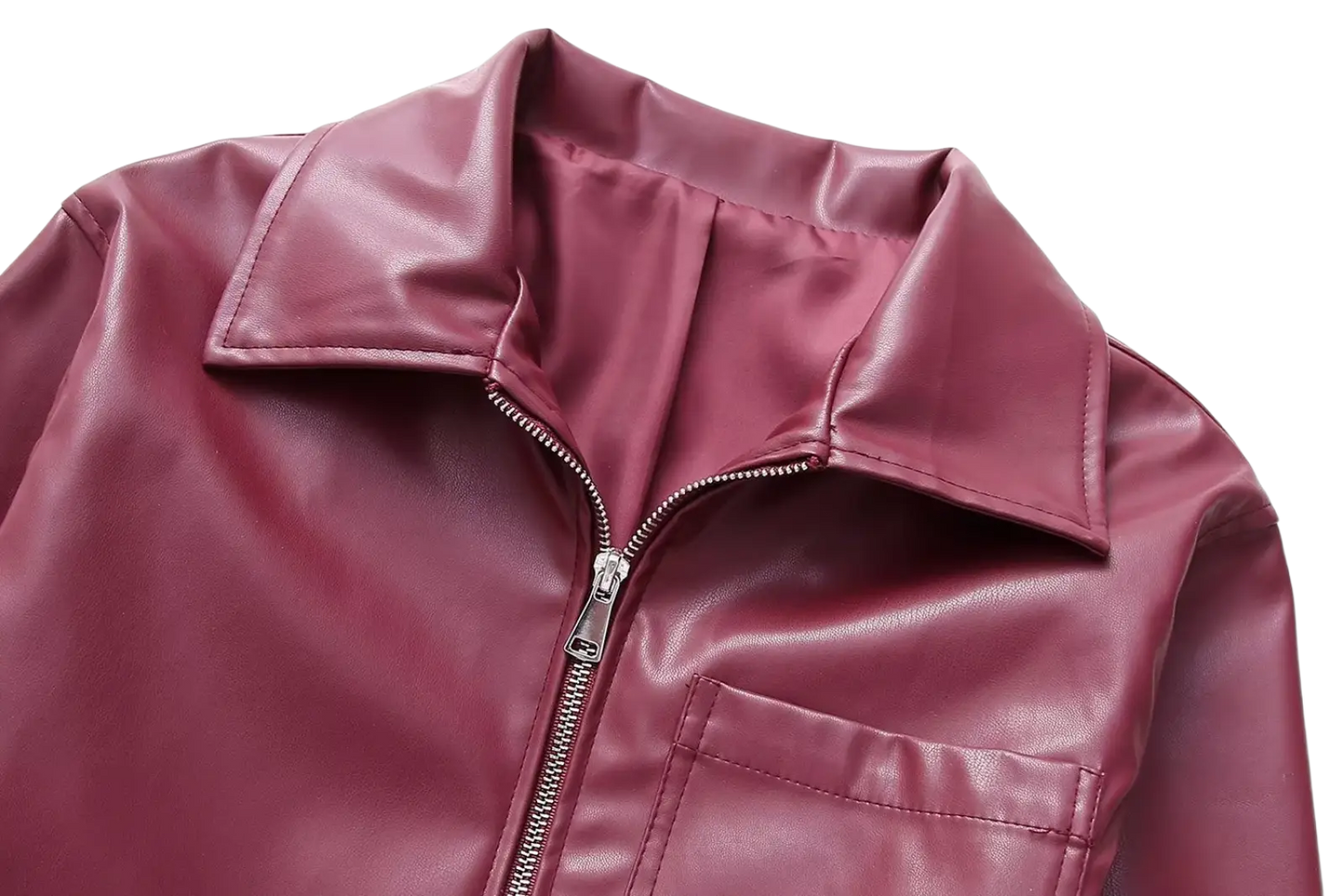 Maroon Faux Leather Biker Jacket for Women