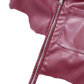 Maroon Faux Leather Biker Jacket for Women