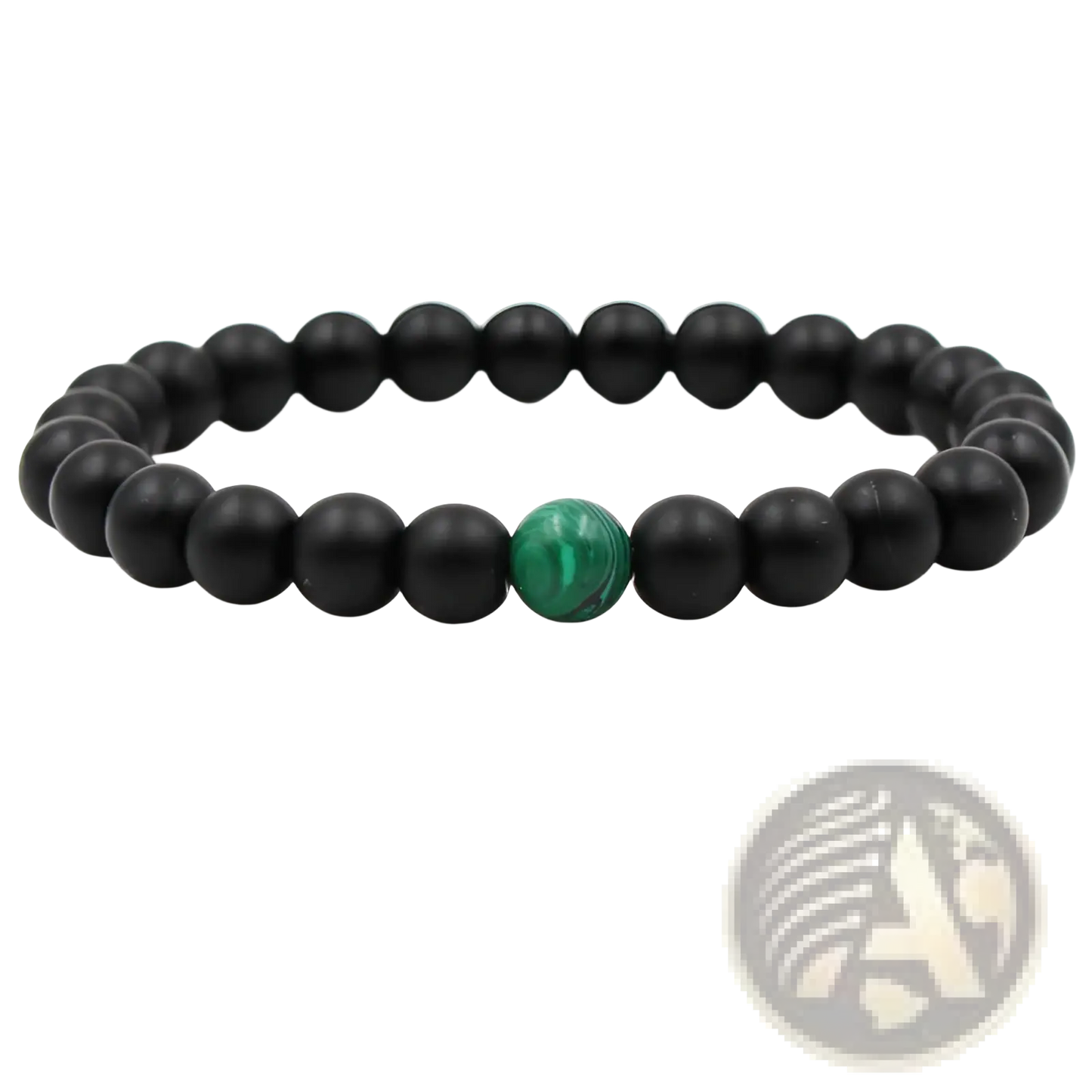 Matte Black and Green Malachite Elastic Bead Bracelet