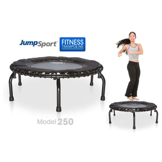 JumpSport 250 Fitness Rebounder Mini Trampolim e Acessório de Barra de Apoio, Preto