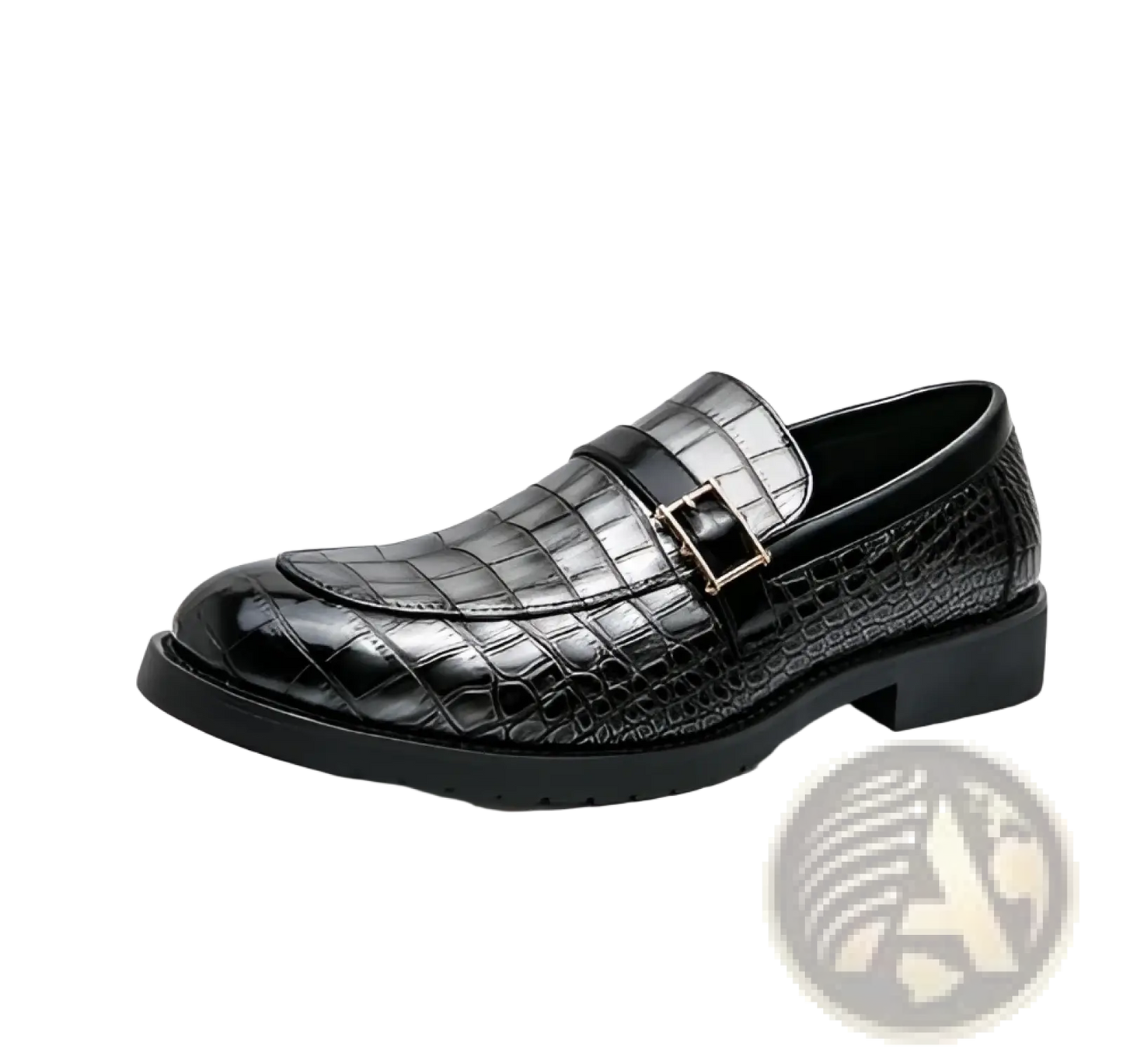 Men Leather Croco Loafers with Silver Buckle