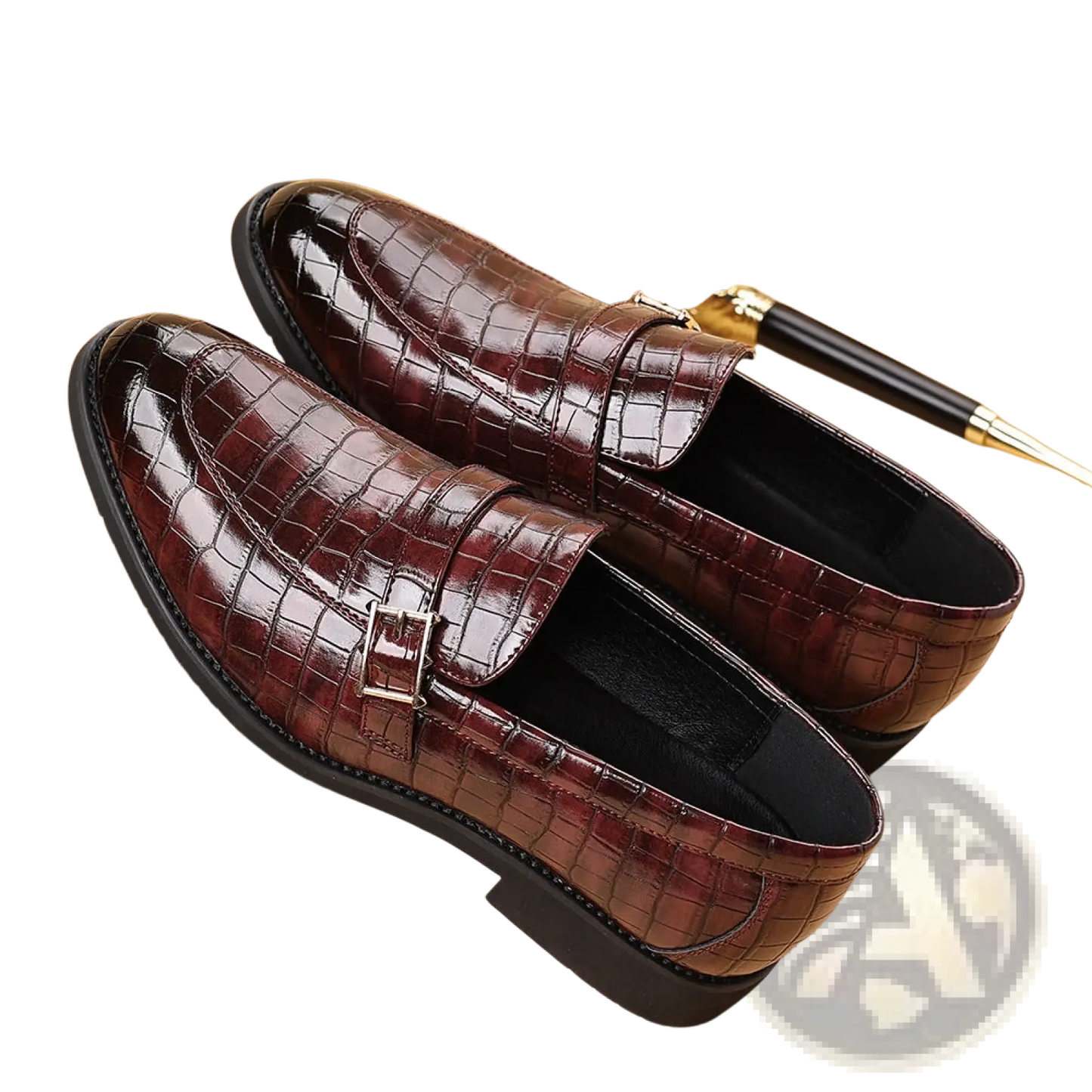 Men Leather Croco Loafers with Silver Buckle