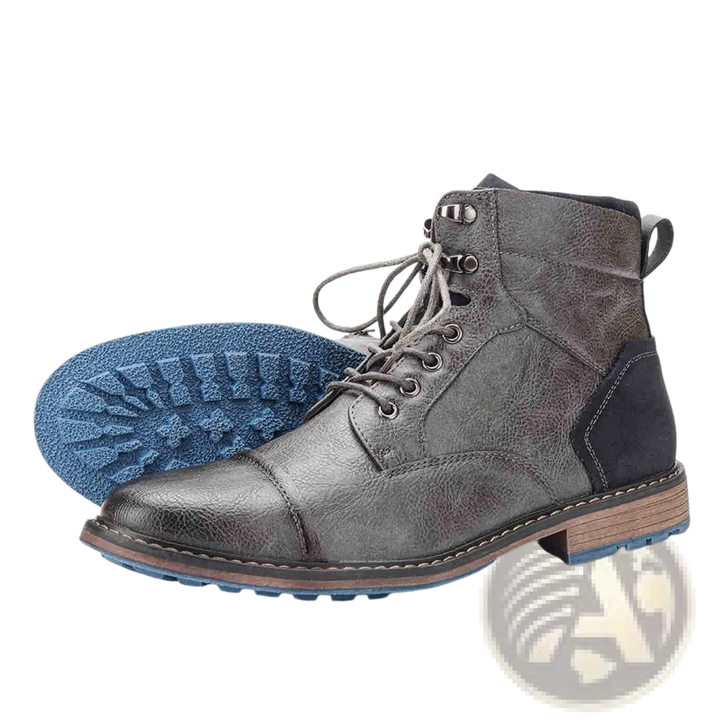 Men Leather Winter Boots with Navy Accents