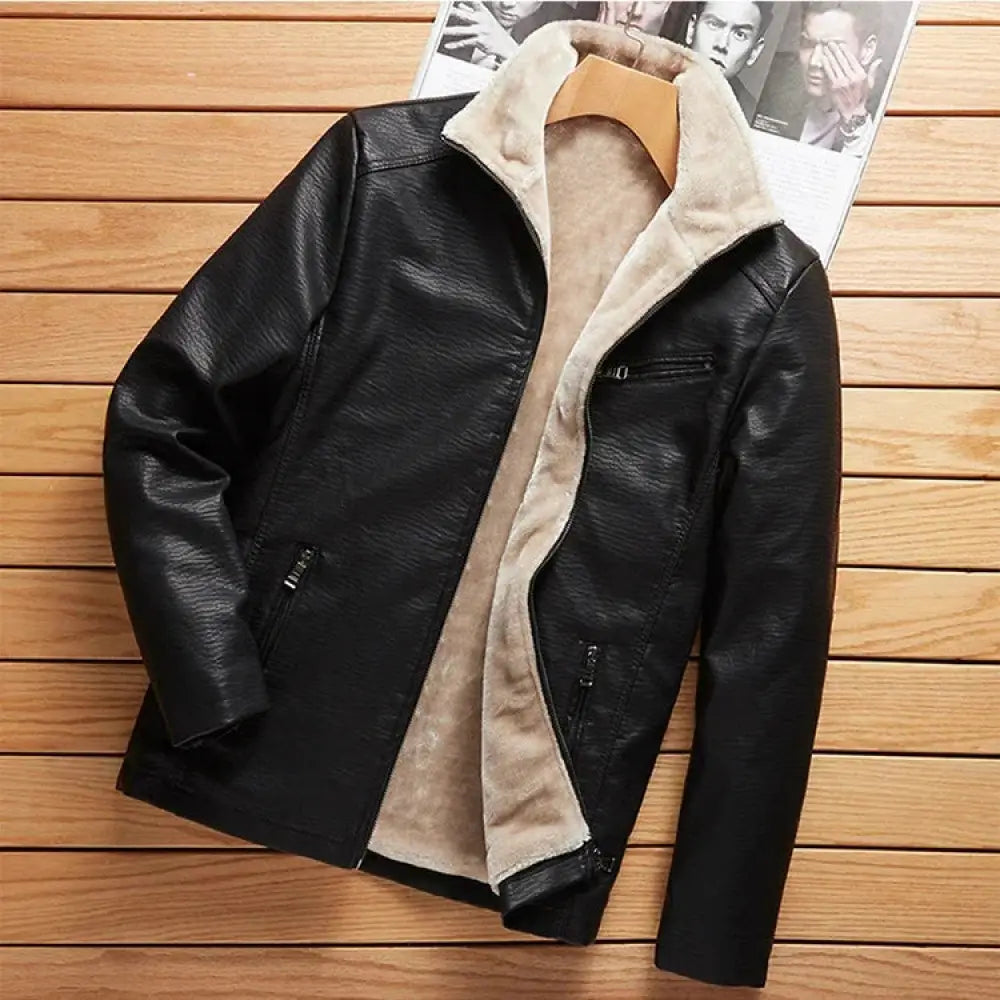 Men's Plus Size Faux Leather Jacket with Plush Fleece Lining