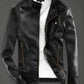 Men's Slim Fit Black Pu Leather Biker Jacket with Gold Zips