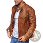 Men Pu Leather Punk Motorcycle Jacket Stand Collar