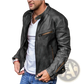 Men Pu Leather Punk Motorcycle Jacket Stand Collar