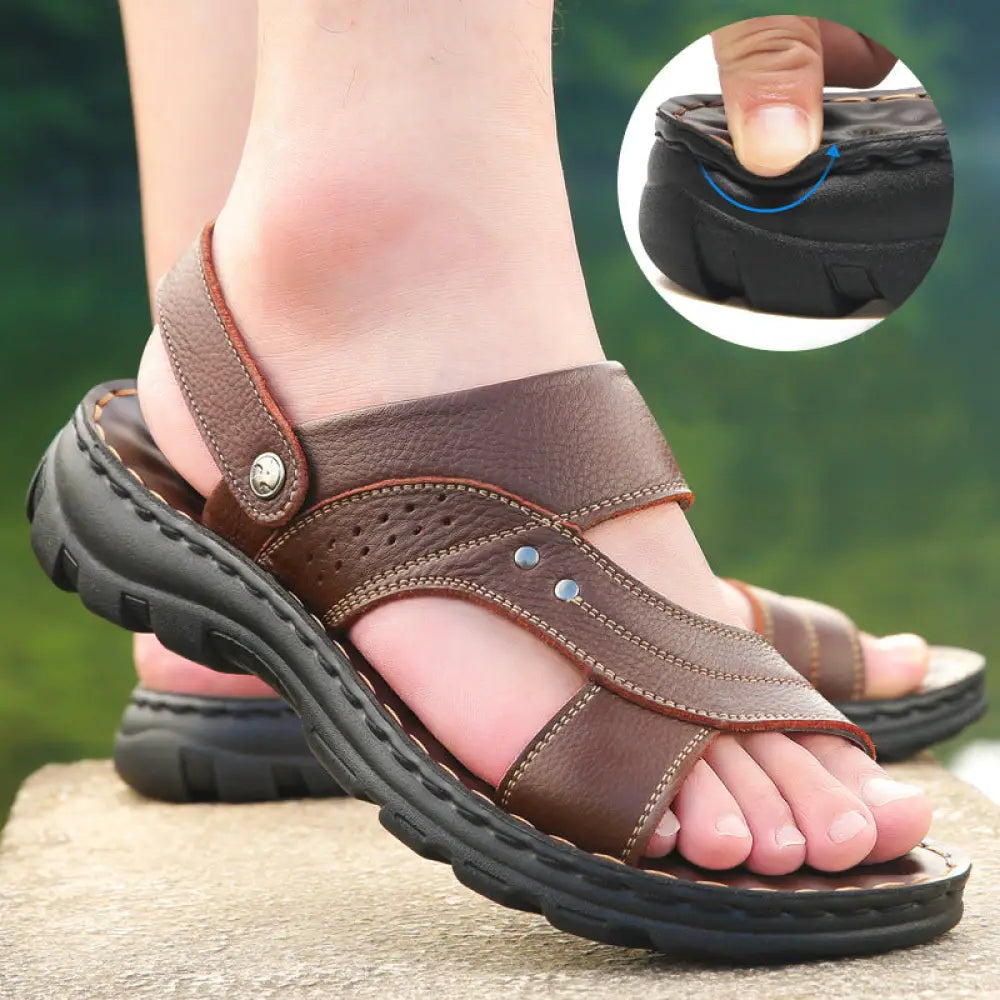 Men's Adjustable Genuine Leather Summer Beach Sandals