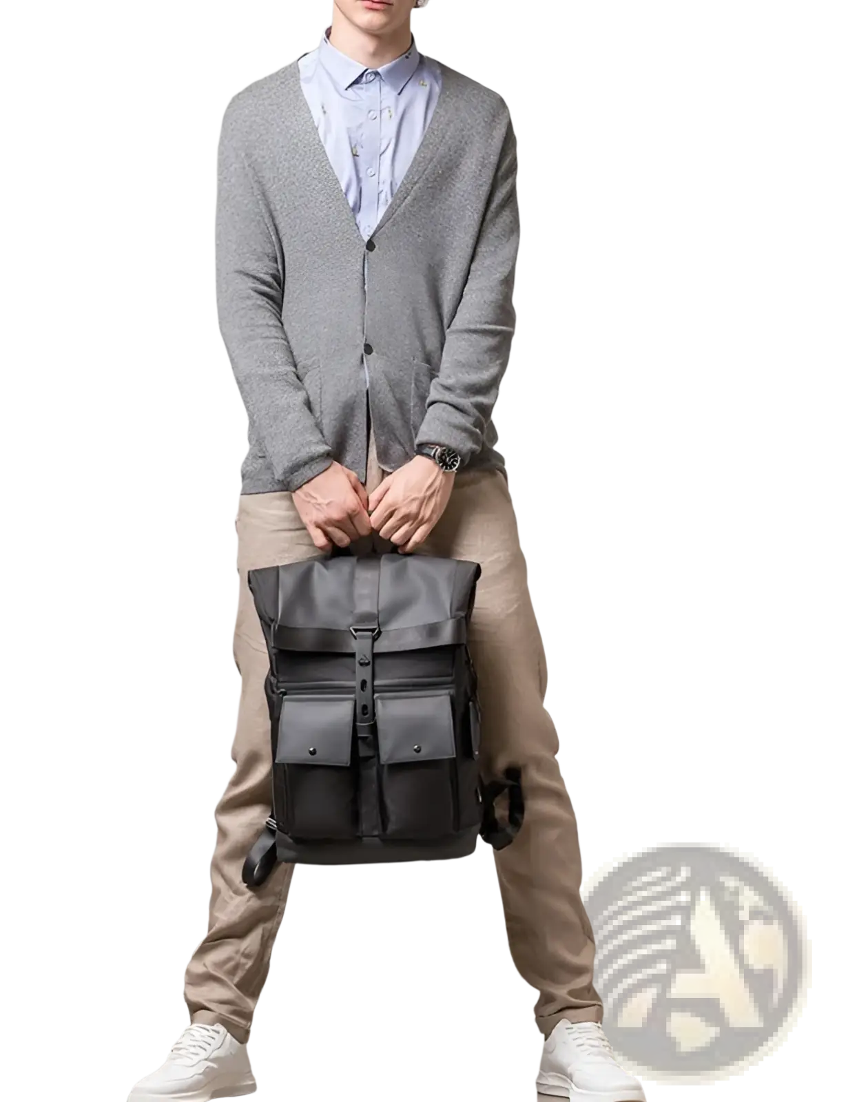 Men's 16 Inch Roll Top Laptop Backpack Black Nylon