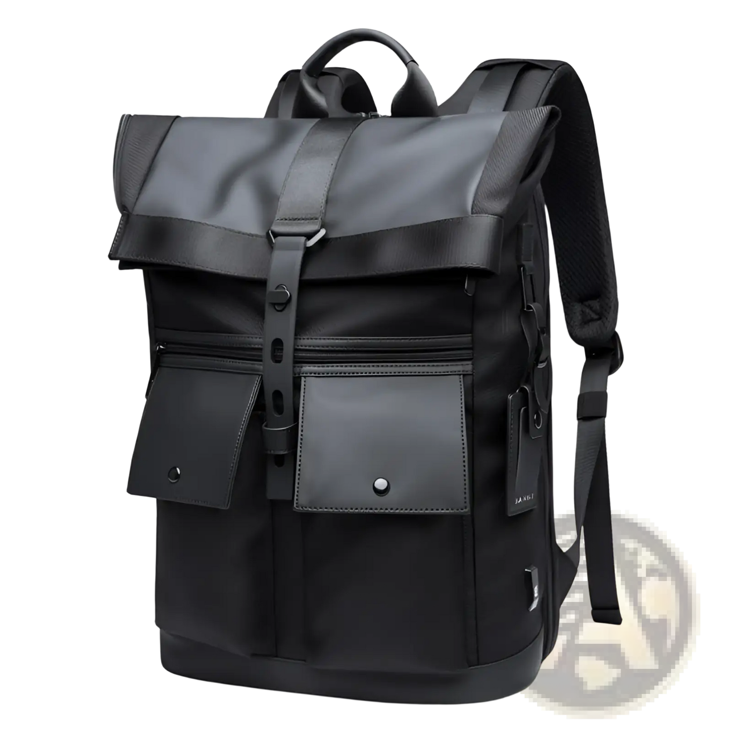 Men's 16 Inch Roll Top Laptop Backpack Black Nylon