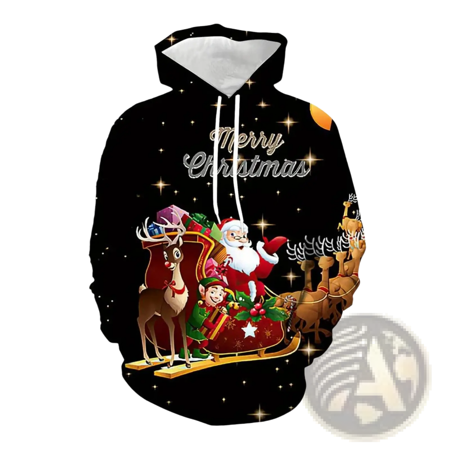 Men's 3d Printed Festive Santa and Reindeer Christmas Hoodie