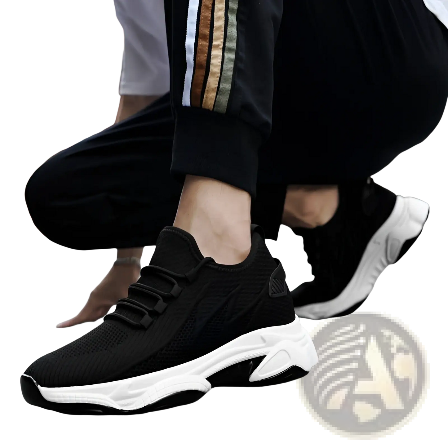 Men's Air Cushion Running Shoes Black Mesh Sneakers