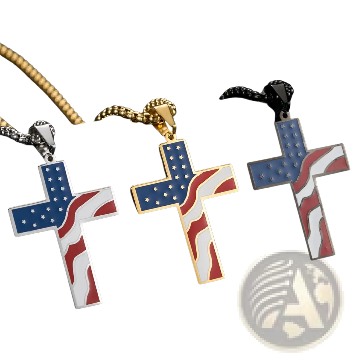 Men's American Flag Enamel Cross Stainless Steel Necklace