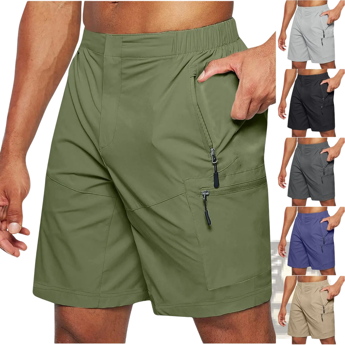 Men's Athletic Straight Leg Cargo Shorts with Zipper Pockets