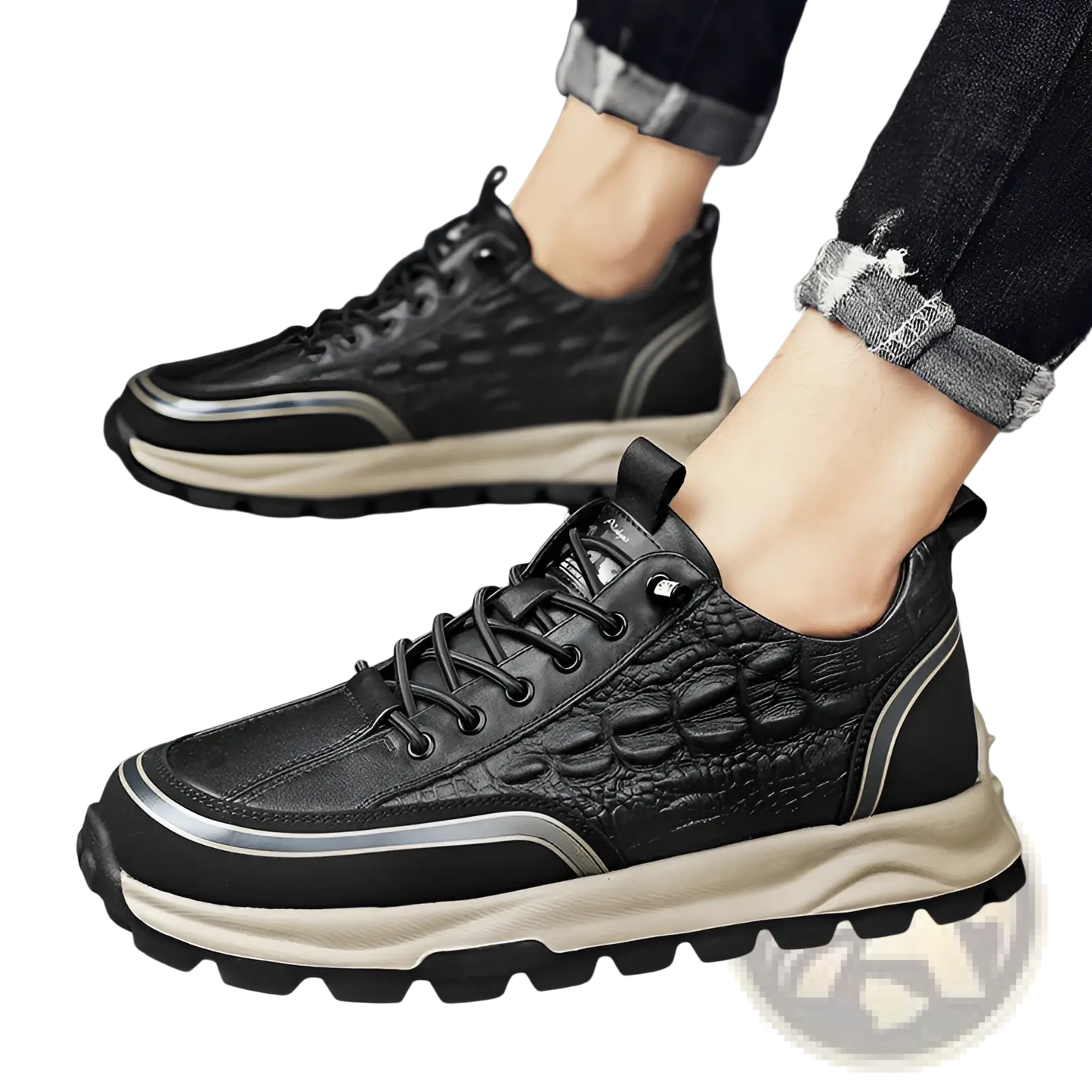 Men's Black Crocodile Embossed Leather Sneakers