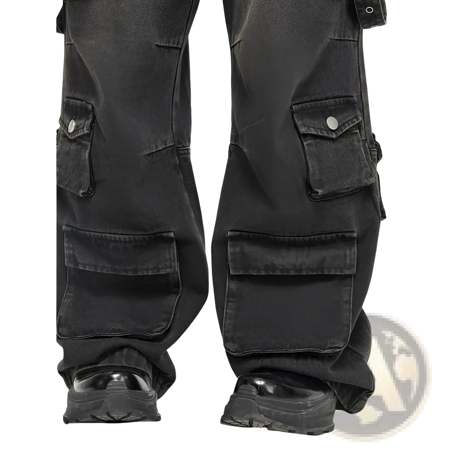 Men's Black Distressed Wide Leg Cargo Jeans