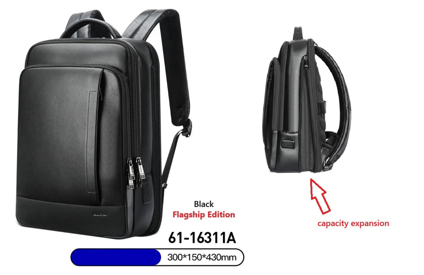 Men's Black Leather Laptop Backpack Business Bag
