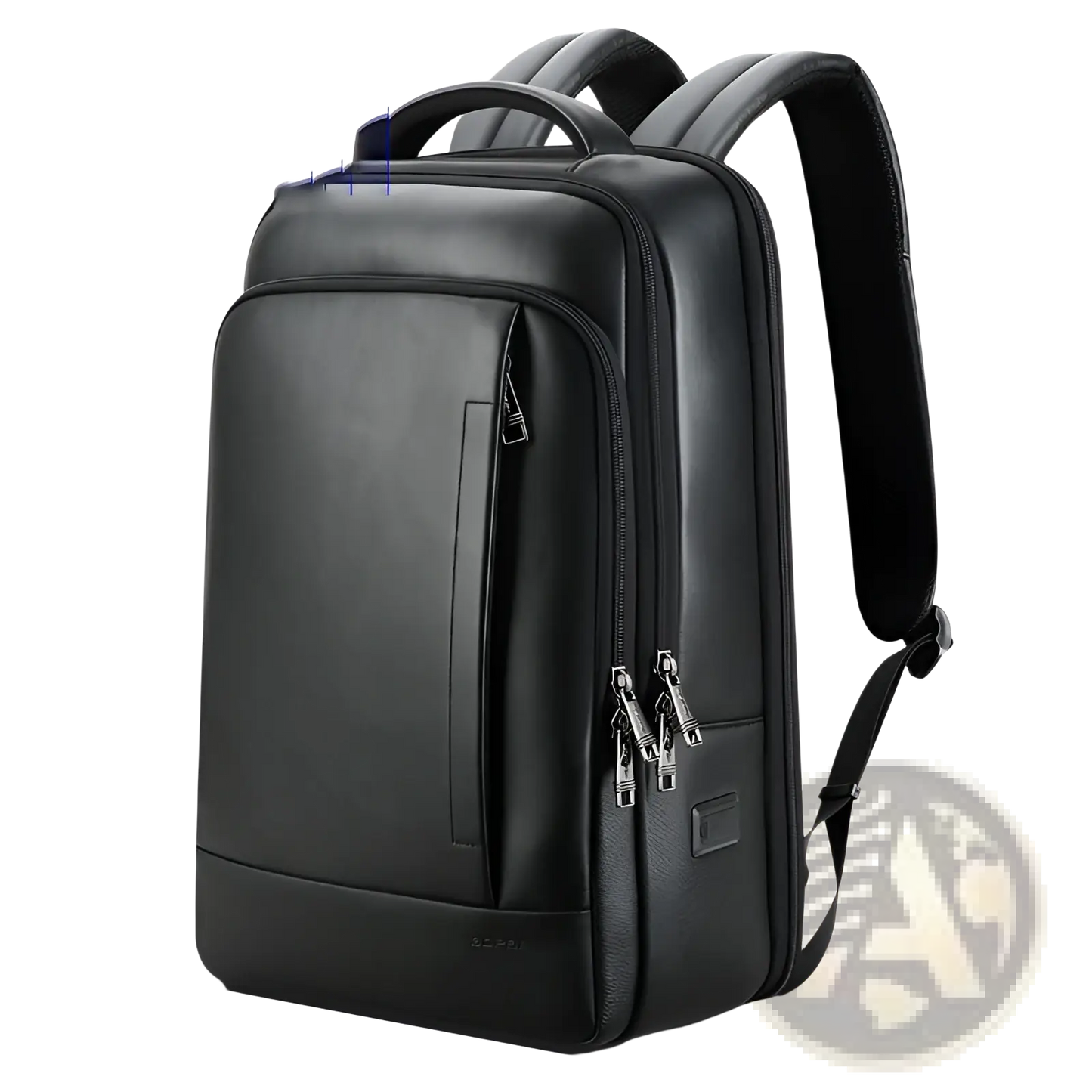 Men's Black Leather Laptop Backpack Business Bag