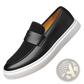 Men's Black Leather Slip-on Loafers with Rubber Sole