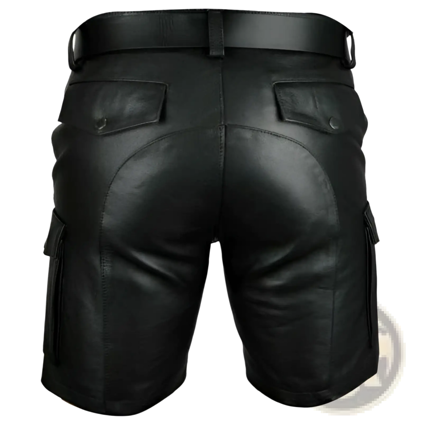 Men's Black Pu Leather Cargo Shorts with Multi Pockets