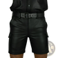 Men's Black Pu Leather Cargo Shorts with Multi Pockets