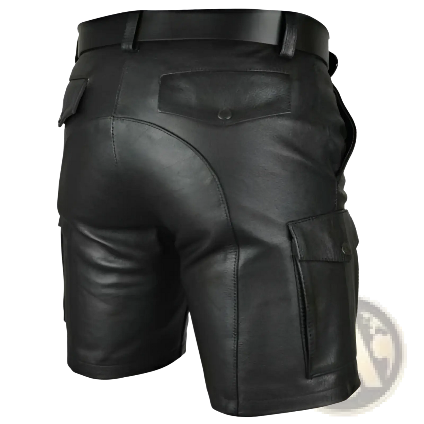 Men's Black Pu Leather Cargo Shorts with Multi Pockets