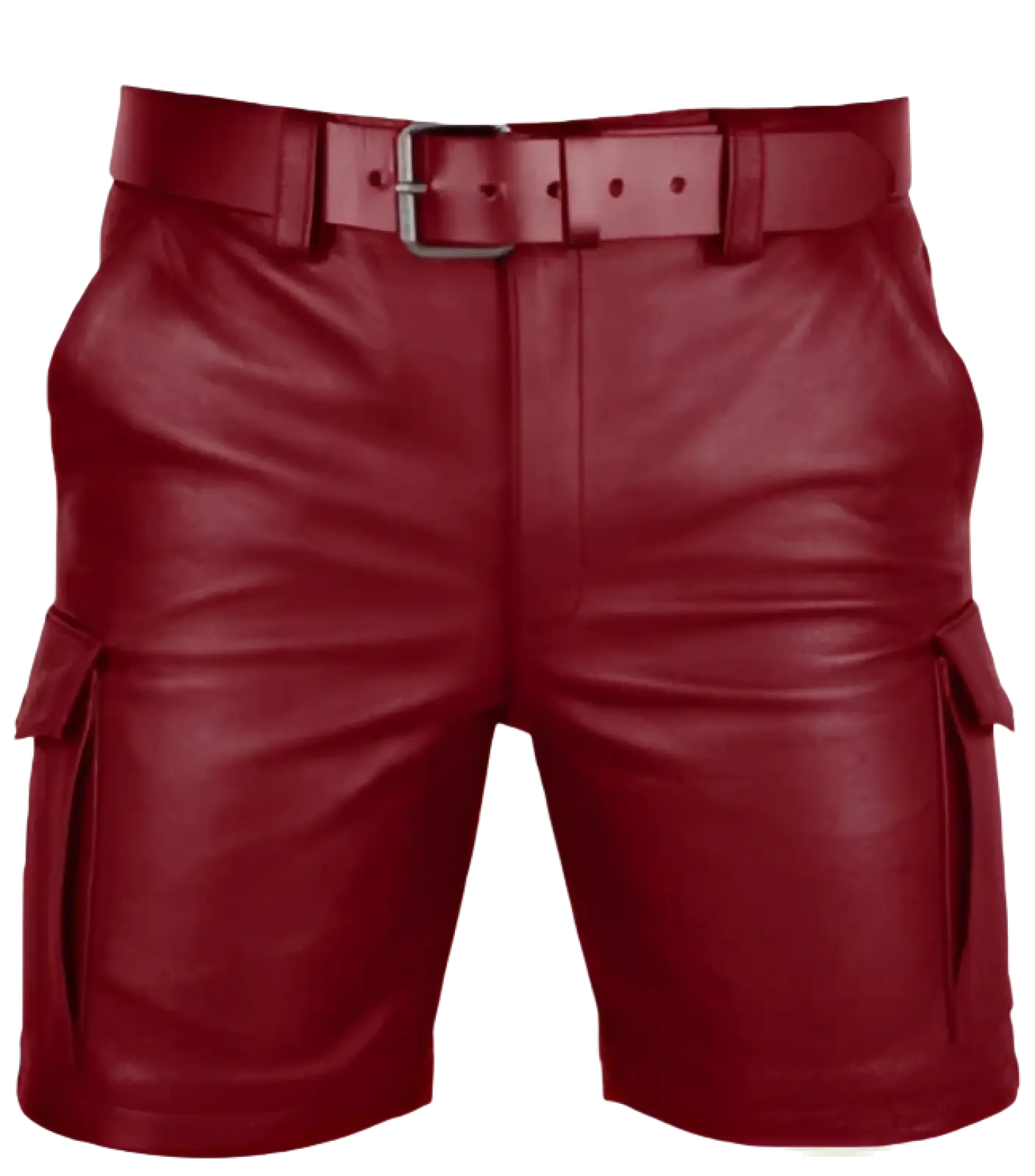 Men's Black Pu Leather Cargo Shorts with Multi Pockets