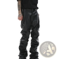 Men's Black Ruched Glossy Faux Leather Tapered Pants
