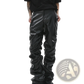Men's Black Ruched Glossy Faux Leather Tapered Pants