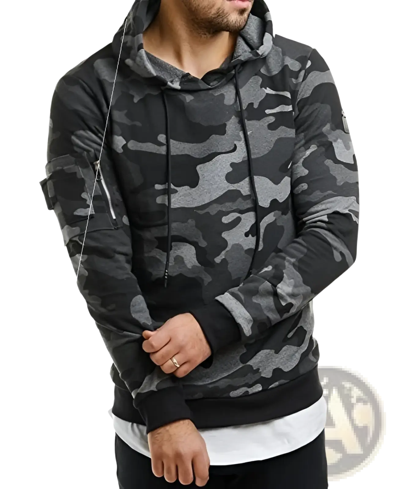 Men's Camouflage Slim Fit Hooded Sweater with Sleeve Pocket