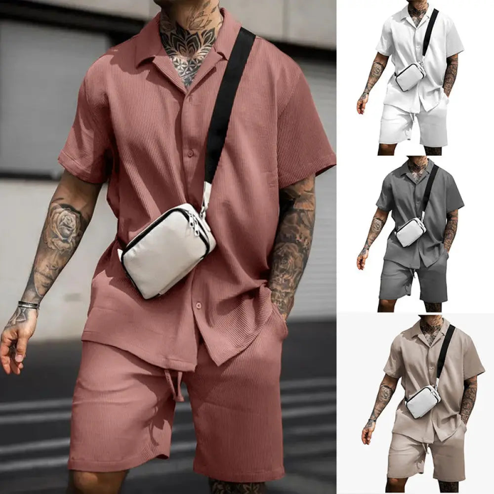 Men's Casual Cotton Polo and Shorts Matching Summer Set