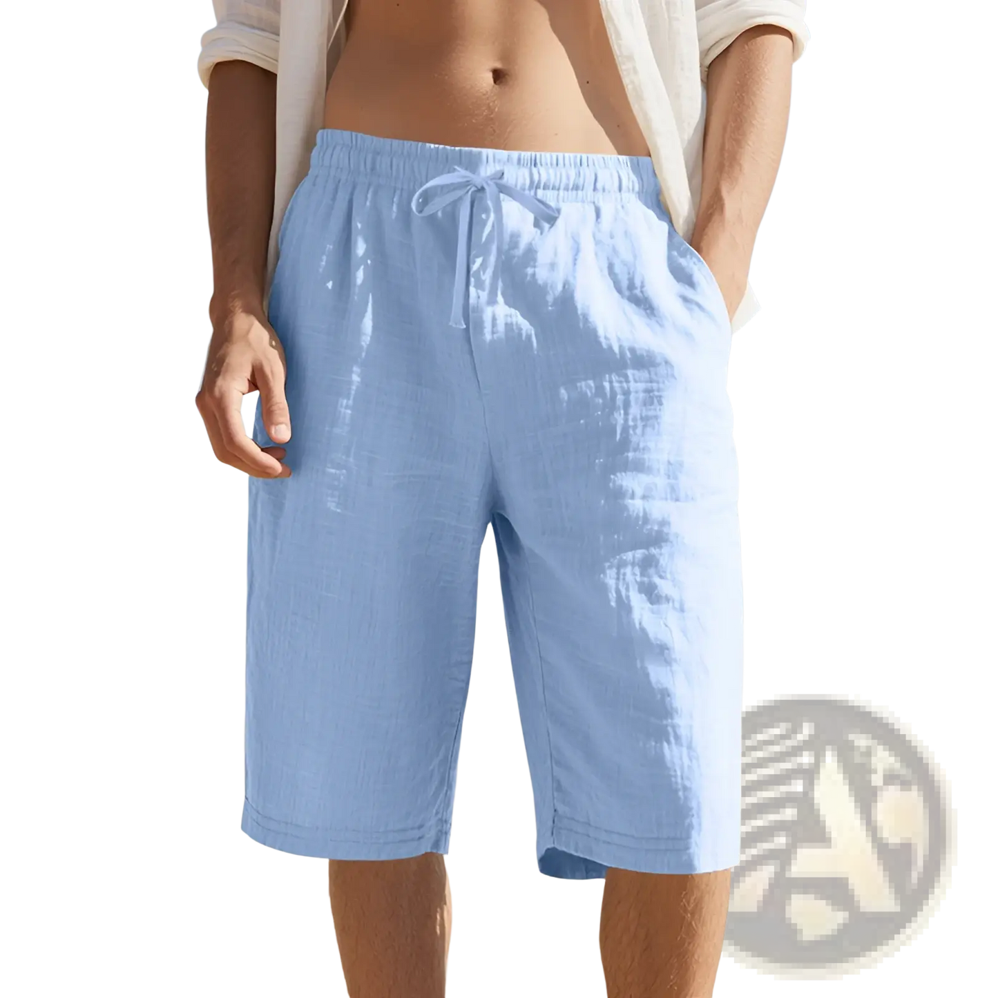 Men's Casual Linen Drawstring Elastic Waist Shorts