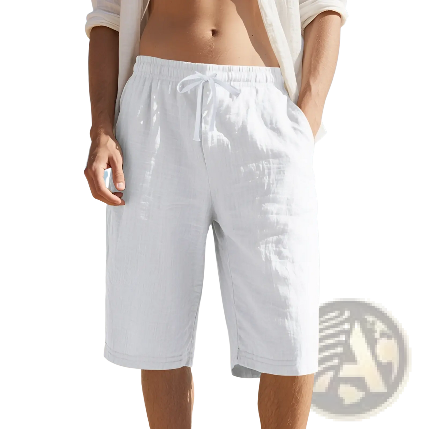 Men's Casual Linen Drawstring Elastic Waist Shorts
