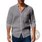 Men's Casual Linen Stand Collar Long Sleeve Shirt