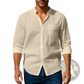 Men's Casual Linen Stand Collar Long Sleeve Shirt