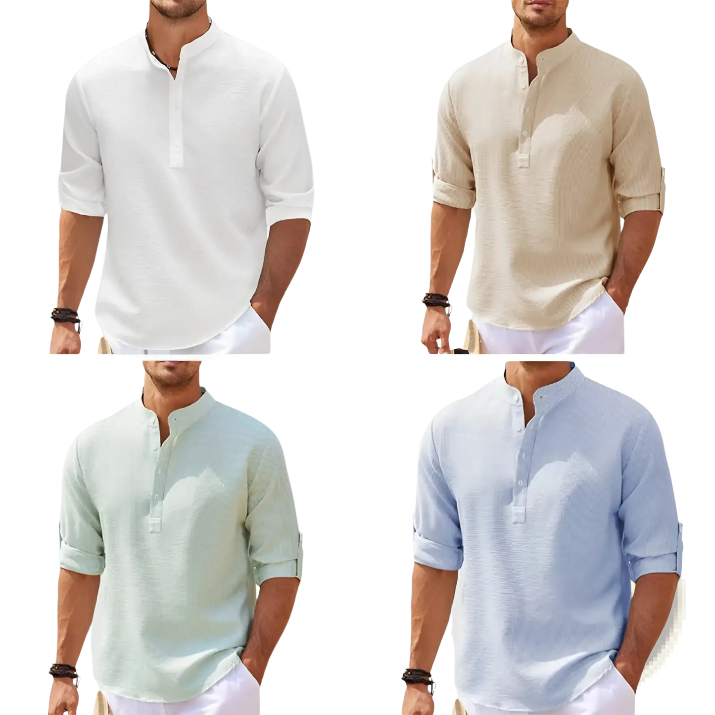 Men's Casual Ribbed Cotton Blend Stand Collar Shirt