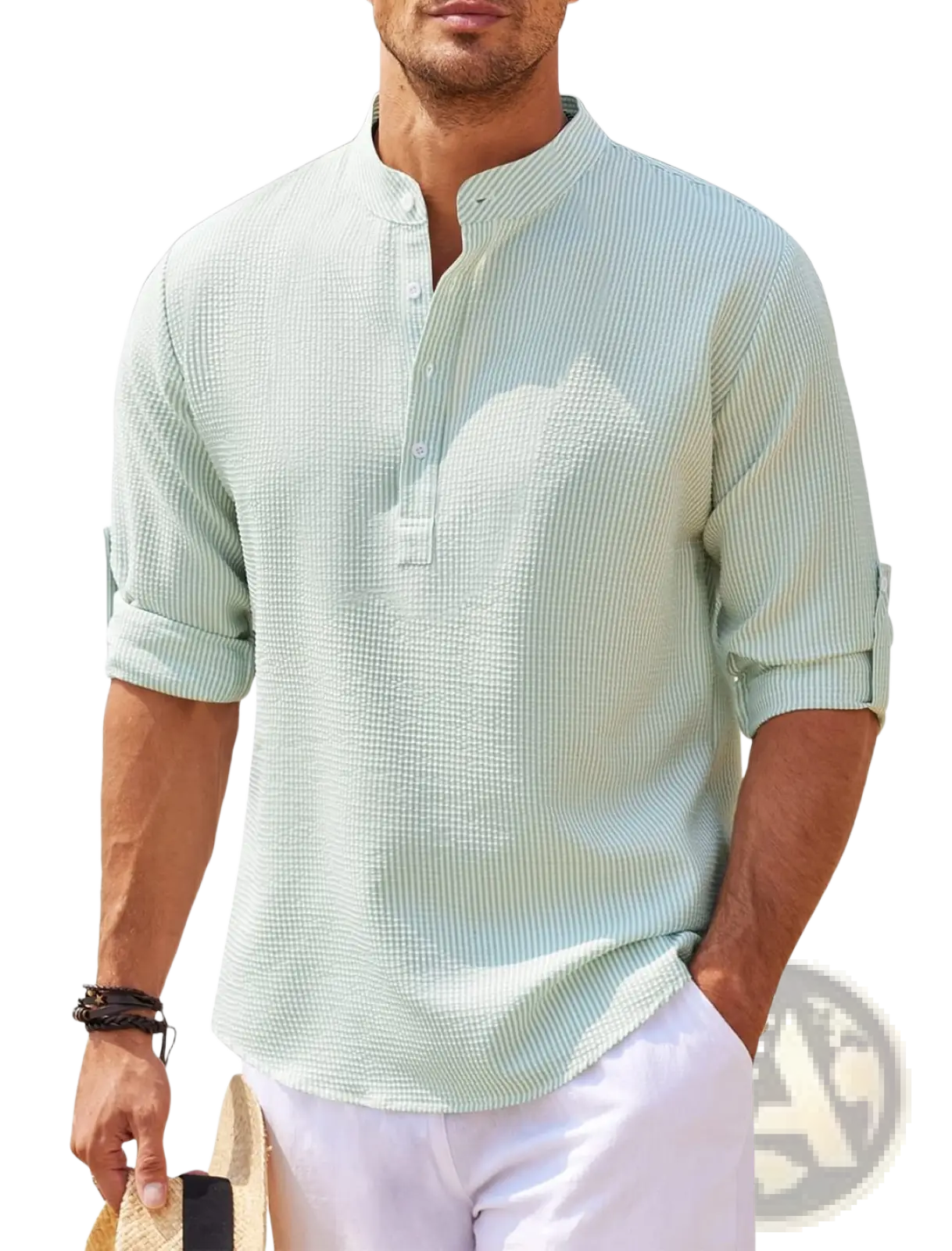 Men's Casual Ribbed Cotton Blend Stand Collar Shirt
