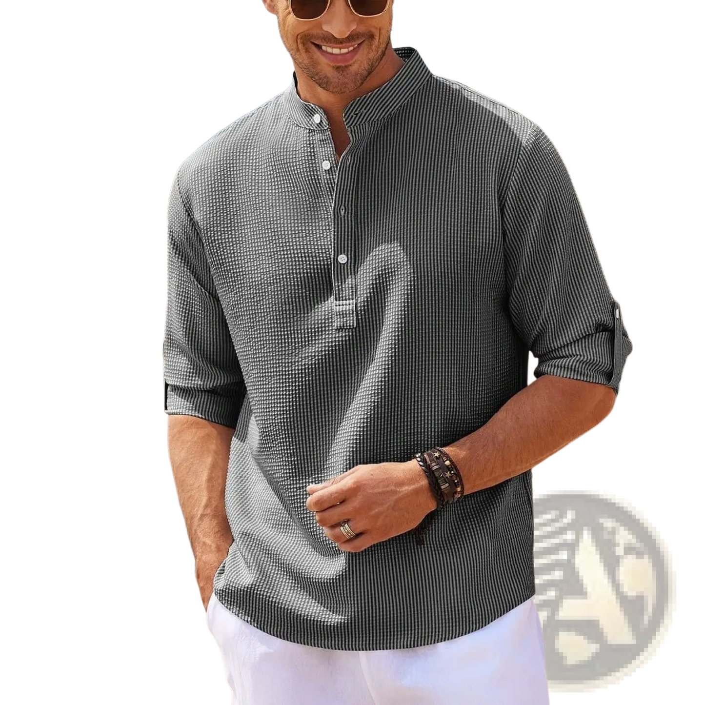 Men's Casual Ribbed Cotton Blend Stand Collar Shirt