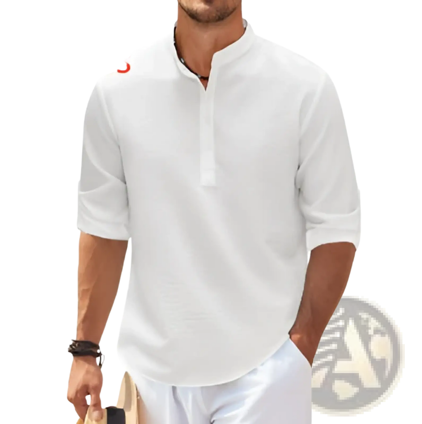 Men's Casual Ribbed Cotton Blend Stand Collar Shirt