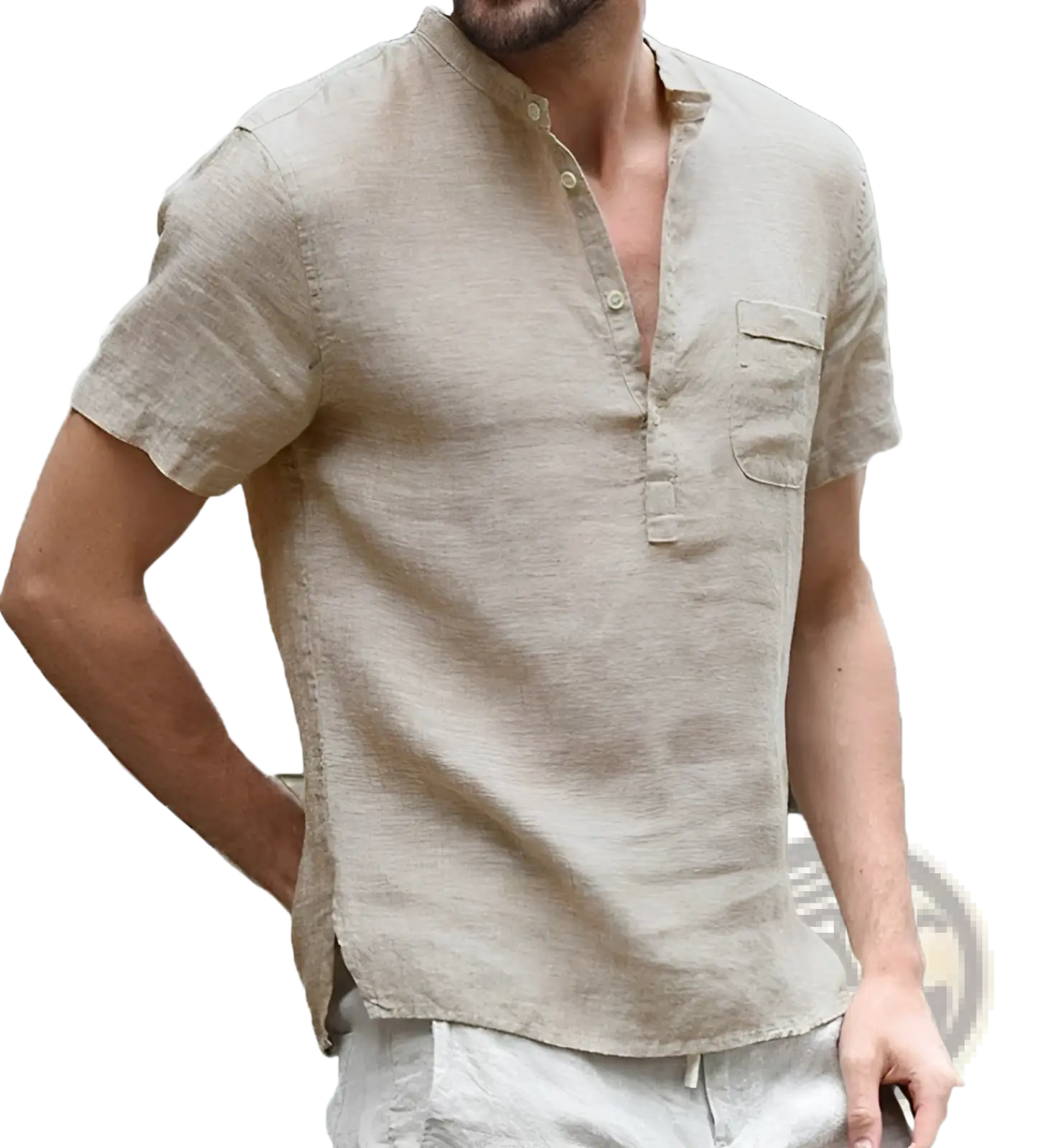 Men's Casual Short Sleeve Linen Blend Summer Shirt