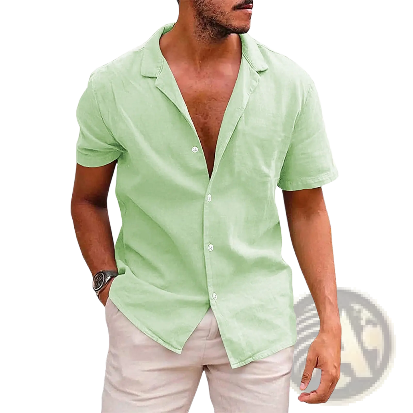 Men's Casual Textured Short Sleeve Button Down Shirt