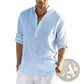 Men's Casual v Neck Rolled Sleeve Linen Pullover Shirt