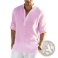 Men's Casual v Neck Rolled Sleeve Linen Pullover Shirt