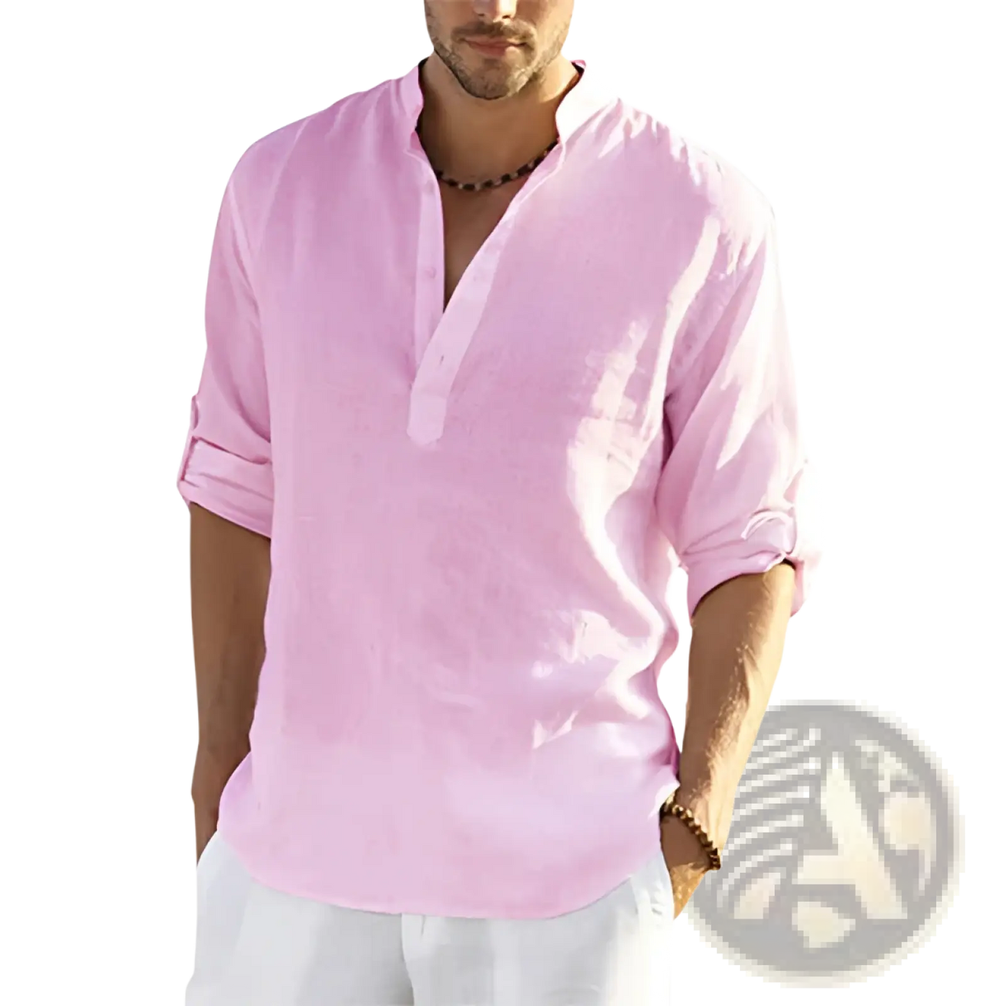 Men's Casual v Neck Rolled Sleeve Linen Pullover Shirt
