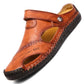 Men's Brown Woven Leather Closed Toe Beach Sandals