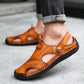 Men's Brown Woven Leather Closed Toe Beach Sandals
