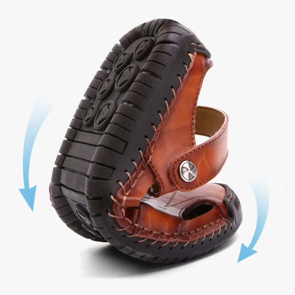 Men's Brown Woven Leather Closed Toe Beach Sandals