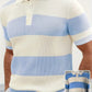 Men's Striped Ribbed Knit Short Sleeve Polo Sweater